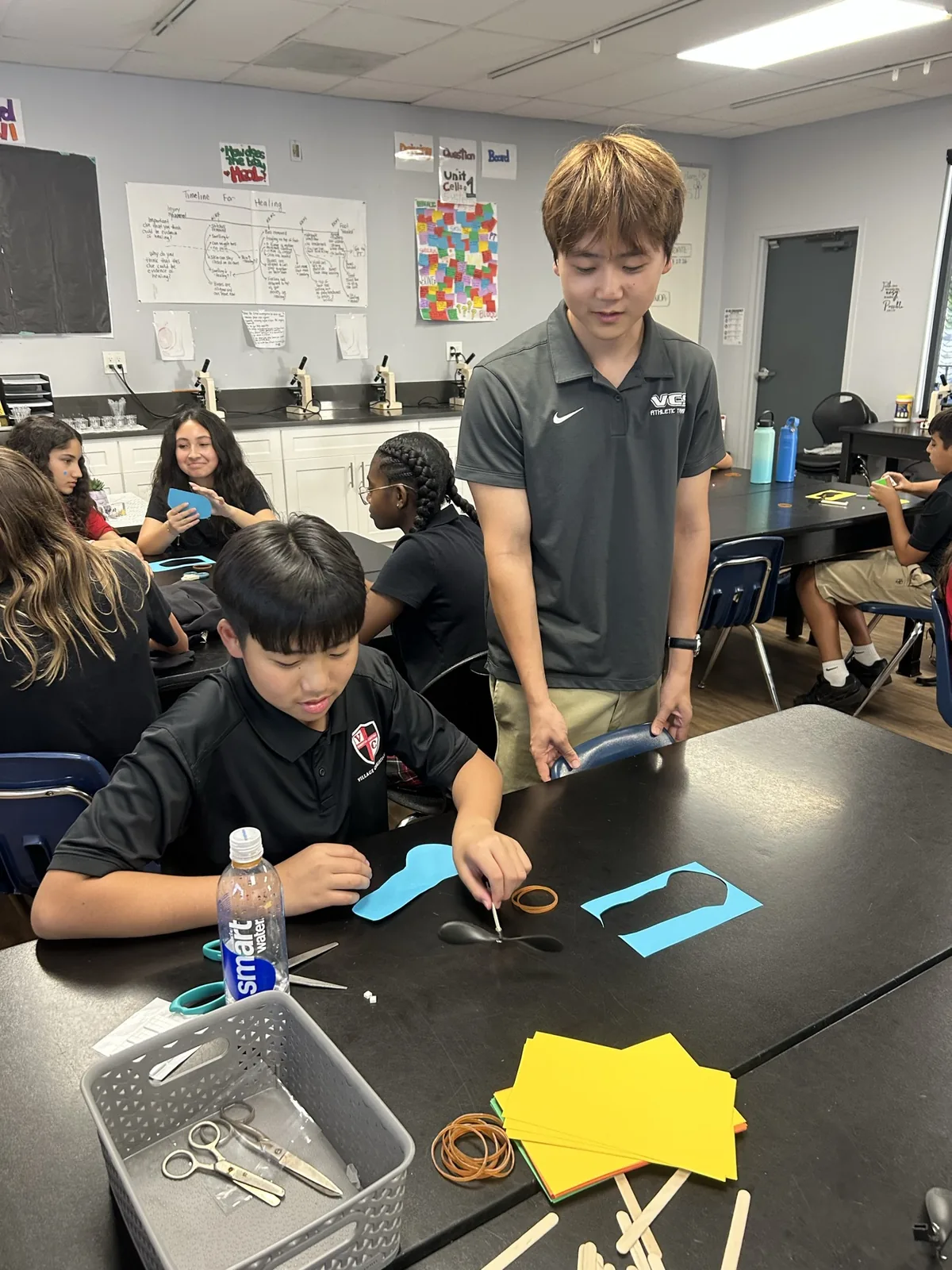 Working on a classroom craft activity