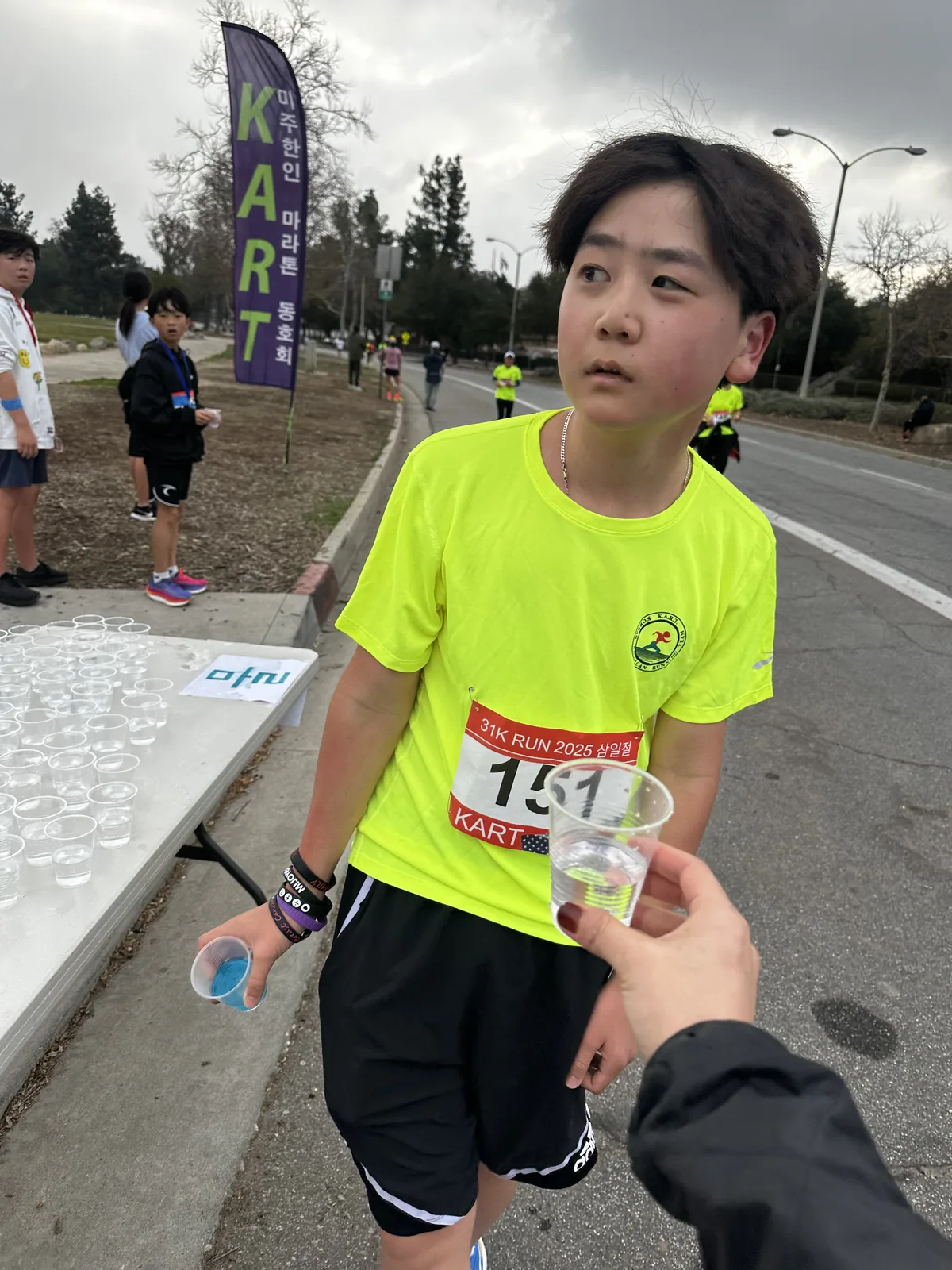 A water stop at the KART 31K Run
